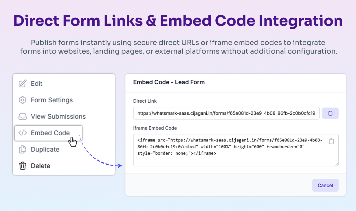 Direct Form Links & Embed Code Integration